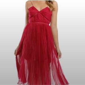 Self Portrait Red Chiffon and Lace Dress